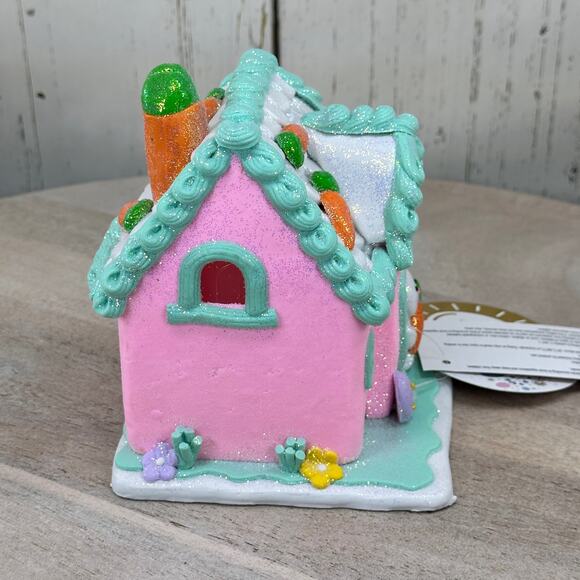 Easter Gingerbread House Tabletop Claydough LED light up Pink White Pastel New - Picture 6 of 11